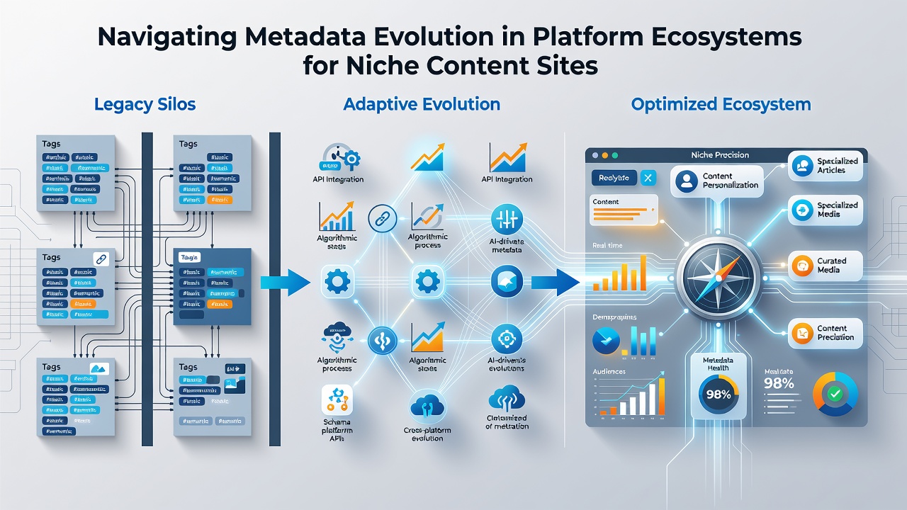 Flowchart depicting metadata updates for niche sites within interconnected platform environments